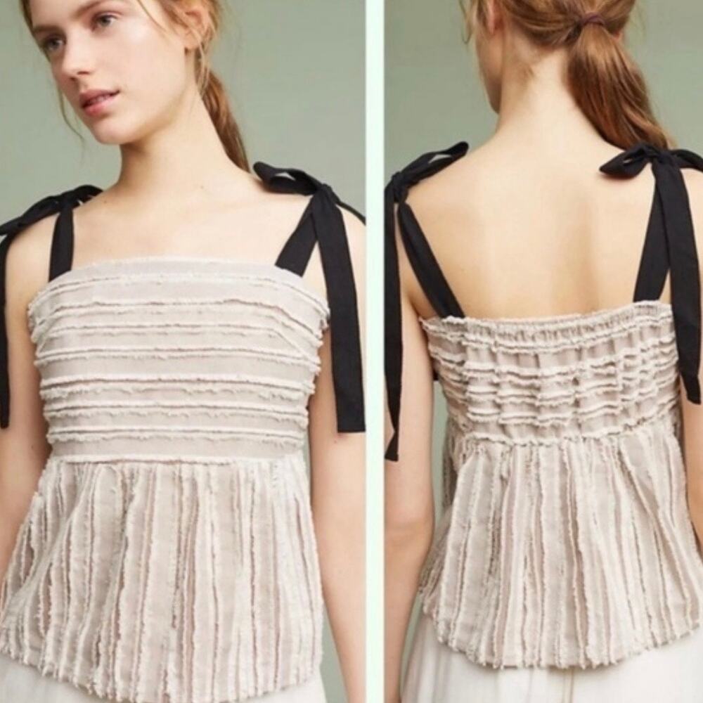 Moon River Raw Edge Stripe Tie Strap Crop Top Size Small
